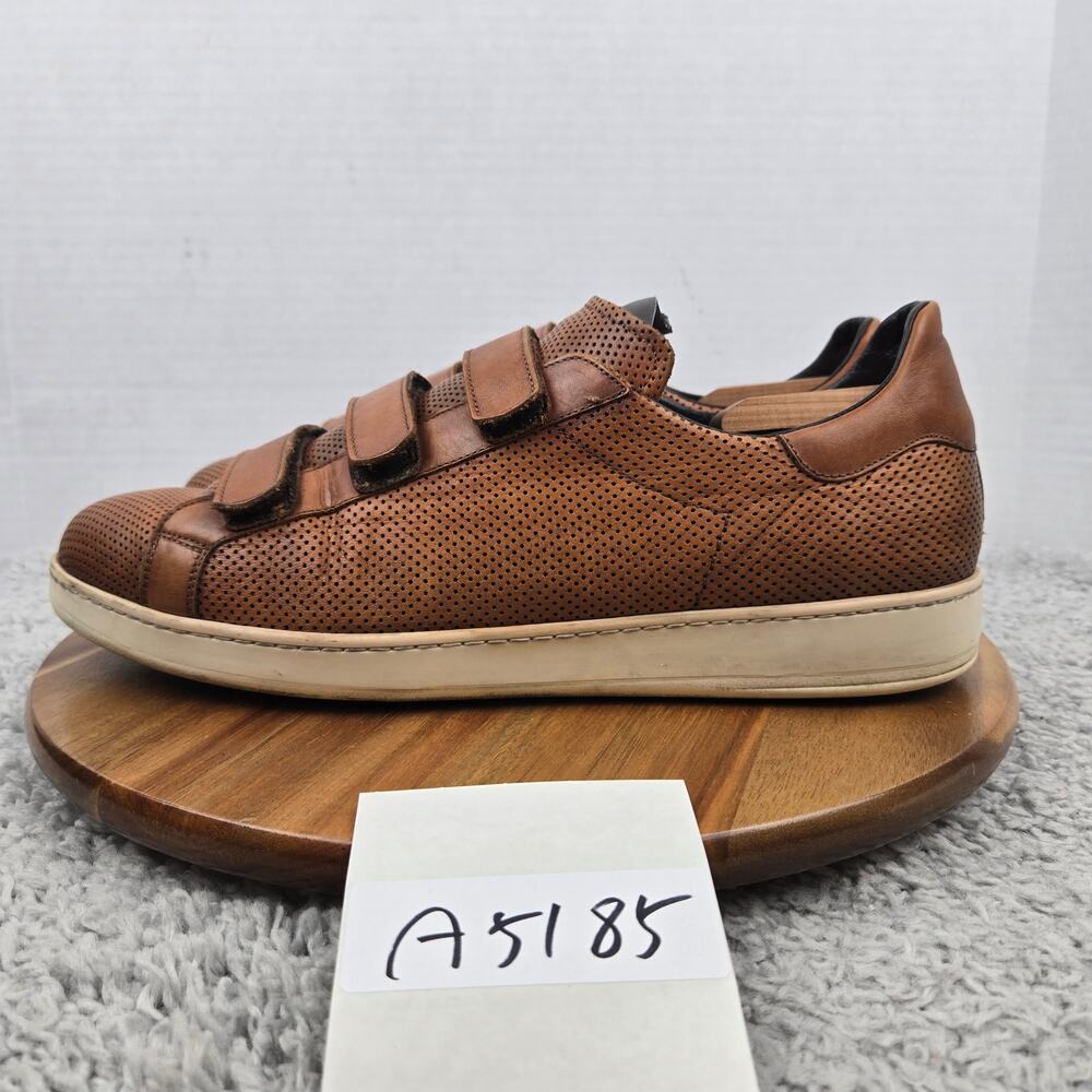 To Boot New York Mens 12 Cognac Brown Perforated Leather Triple Strap Trainer